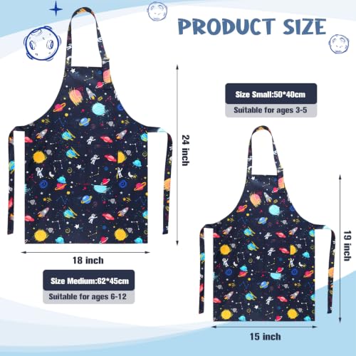 2 Pack Kids Apron, Cute Cooking Aprons, Waterproof Art Apron with Pockets, Toddler Painting Artist Apron Adjustable - color: Space and Dinosaurs, size: 45*62cm