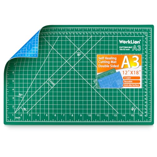 WORKLION 12" x 18" Art Self Healing PVC Cutting Mat, Double Sided, Gridded Rotary Cutting Board for Craft, Fabric, Quilting, Sewing, Scrapbooking Project…… - color: Green/Blue, size: 18"L x 12"W