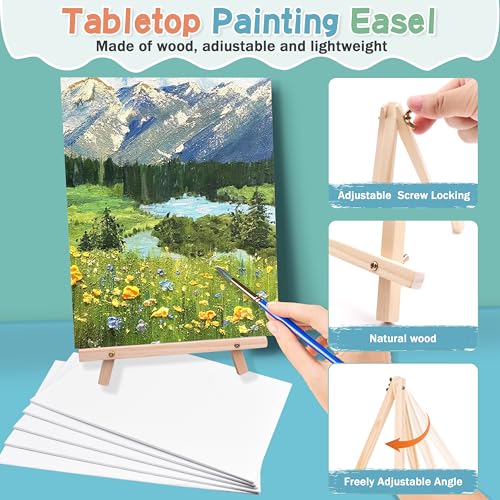 5 Pack 8x10 Canvas Boards with Easels for Painting, Sip and Paint Party Kit | Includes 10 primed canvas panels & 10 pine easels. Acrylic, oil & watercolor kit for adults,ideal for party & group painting