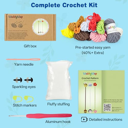 WaldyWop Crochet Kit for Beginners: 3 Animal Bookmarks Craft Kit,Women Gift - color: Animal Bookmarks