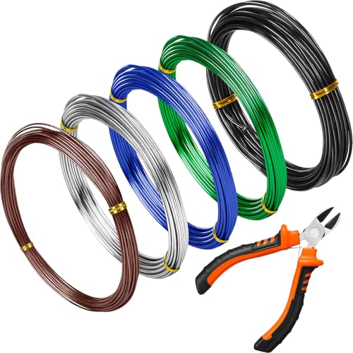 Mudder 5 Roll Bonsai Training Wire Aluminum 1/1.5/2.0mm Modern | Anodized Coating Resists Rust, 160 Ft for Branches, Includes Cutter, Flexible Cable Holds Shape, For Bonsai Tree Training - color: Modern, size: 1/1.5/2.0mm