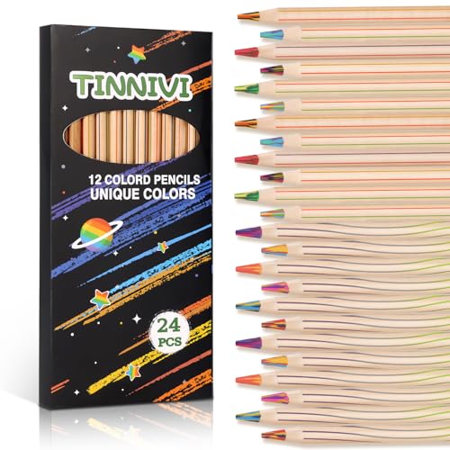 Rainbow Pencils for Kids Adults, 24 Pack Rainbow Colored Pencil Art Supplies for Girls Boys, Wooden Multi Colored Pencils Bulk for Coloring Drawing Sketching, Pre-sharpened, 12 Colors - color: Multicolor - 24 PCS