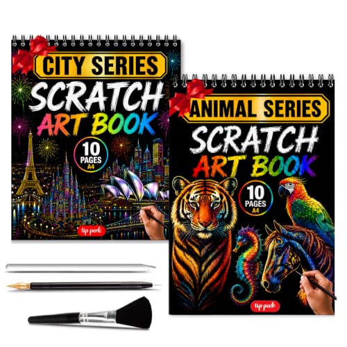 2-Pack Animals & City Scratch Art Book for Adults | Colorful Animal Series, Scratch Painting Foil Art, Scratch and Sketch, Animal & City Series - color: Animal & City!