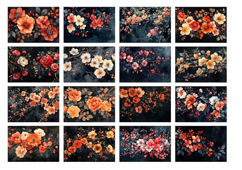 Decoupage Paper Pack (35 Sheets 6"x8") Midnight Blossoms: Dark Floral Elegance with Red and Cream Flowers Against Deep Blue Night Skies and Subtle Golden Accents FLONZ Vintage - color: ThirtySeven