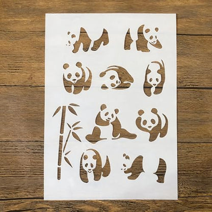 TIAMECH A4 Reusable Cute Panda Stencil for Painting | Bamboo Animal Layering Template, DIY Wall Art, Wood Furniture, Scrapbook & Crafts (8.3x11.7inch) - style: Cute Panda Bamboo