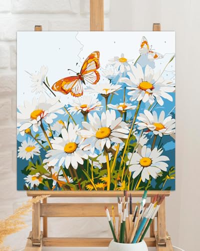 TOCARE Framed Paint by Numbers Kit for Adults Beginner & Kids Ages 8-12, Daisy Paint by Number Framed,Adult Paint by Number Kits on Canvas Framed Flowers Daisy (10x10 Inch, Without Easel) - color: TC-F-101