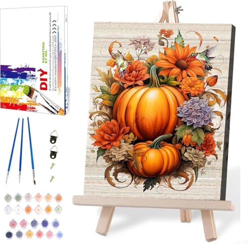 Fall Paint by Numbers for Adults with Framed Canvas-with Wooden Easel,Paint by Numbers Kits Framed Canvas,DIY Acrylic Oil Painting Kits with Brushes Nice Gift Box for Home Wall Decor(12x16 Inch) - color: DKH121