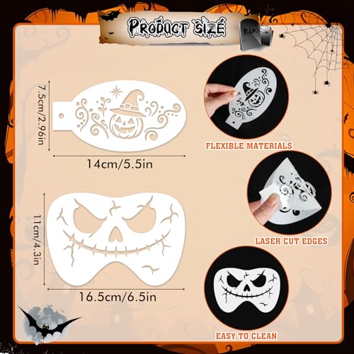 HOWAF 26pcs Halloween Face Paint Stencils, Skull Bat Spider Face Painting Stencils Body Paint Stencil, Spooky Trick or Treat Ghost Skeleton Painting Templates for Hallows' Eve Party Decor Makeup