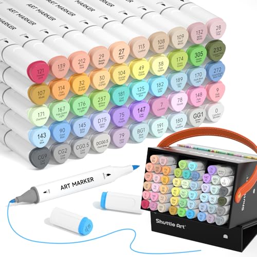 Shuttle Art Pastel Alcohol Markers Brush tip, Dual Tip Brush & Fine Tip Art Marker Set, 50 Colors plus 1 Blender Marker Pens with Case Perfect for Illustration Kids Students Adults Coloring Sketching - color: 51 Pastel Colors