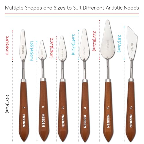 MEEDEN Artist Palette Knife Set: 6Pcs Stainless Steel Art Scraper Pallet Knives with Wooden Handle - Art Supplies for Oil Acrylic Colors Mixing - style: 6pcs-B
