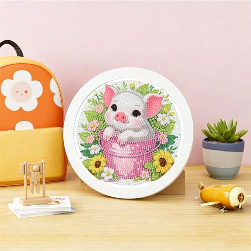 Arttoplus Pig Diamond Art Kits for Kids with Round Frame 8x8 inch - color: CC1125-US