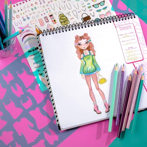 Fashion Angels Fashion Design Sketch Portfolio | Includes 40 Sketch Sheets, 4 Stencil Sheets & Stickers, Fashion Sketch Pad for Beginners & Kids Ages 6+ - color: Fashion Design