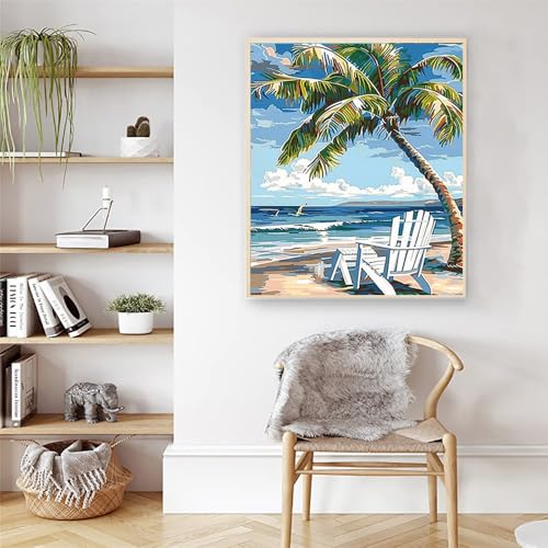 Artunion Beach Landscape Paint by Numbers Kit for Adults,Palm Tree Paint by Number Kits, DIY Oil Painting by Number Kits on Canvas Arts Craft for Home Wall Decor 16x20 Inch - color: ZXT-159