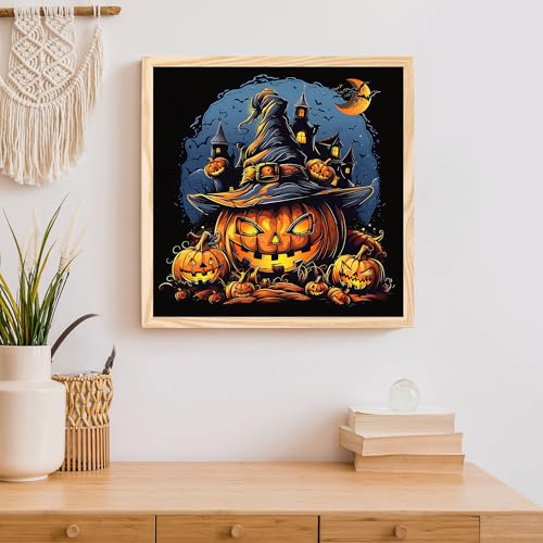 Ohhvvow Halloween Pumpkin Diamond Art Painting Set for Adults, Round 5D Full Drill Diamond Dots Paintings for Beginners DIY Crafts 14x14 Inch - color: Halloween Pumpkin