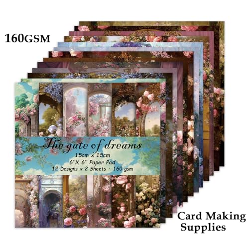 Scrapbook Paper, 24 Sheets 6"×6" 160gsm Single-Sided Patterned Cardstock - color: 24 sheets-gate of dream
