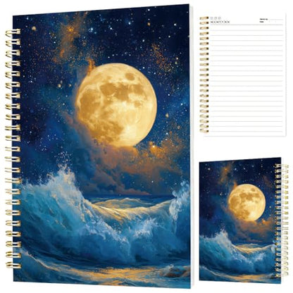 INFUNLY Lunar Space Notebook Journal 160 Pages 5.5x8.3 Inch Moon Stars Spiral Notebook Bleed-Proof Paper Lay-Flat Metal Coil Starry Sky Design Writing Pad For Note Taking School Office Women Gift