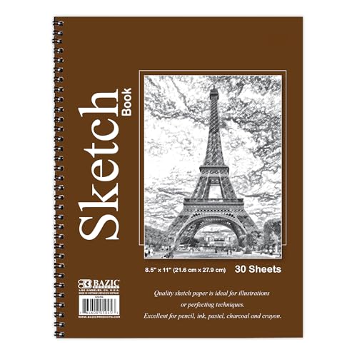 BAZIC Products Spiral Sketch Book, Side Bound, 8.5 x 11 in, 30 Sheets | 30-sheet spiral sketch book, Smooth drawing paper for sketching, Shading, For school and craft projects - color: 30 Sheets - 8.5"x11", size: 1-Pack