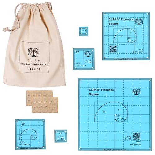 8" Fibonacci Square Templates, for Quilting and English Paper Piecing - style: 8" Fibonacci