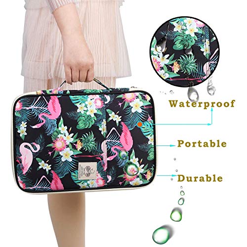 JAKAGO A4 Travel Portfolio Multifunctional Document Organizer Zippered Case for Office Supplies (Flamingo) - color: Flamingo