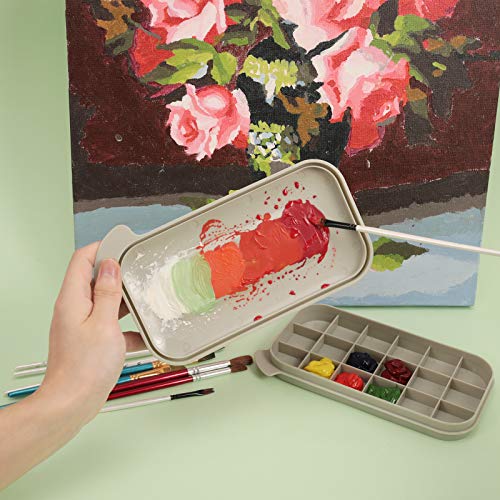 MyLifeUNIT Paint Brush Cleaner, Paint Brush Holder with Palette, Grey | 18 mixing wells, 16 slots fitting 0.24-0.63 in diameters, 3 washing compartments, removable tray lid - color: Grey