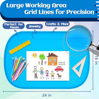 24"x16" Oval Silicone Mats for Crafts - Non-Slip Painting Mat with Raised Edges, Reusable Table Protector for Resin, Clay, Paint ，Playdough ，Jewelry-Making & Crafts Creation (Blue) - color: Blue