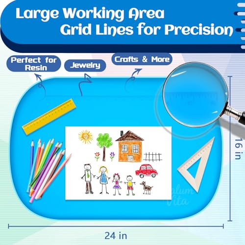24"x16" Oval Silicone Mats for Crafts - Non-Slip Painting Mat with Raised Edges, Reusable Table Protector for Resin, Clay, Paint ，Playdough ，Jewelry-Making & Crafts Creation (Blue) - color: Blue