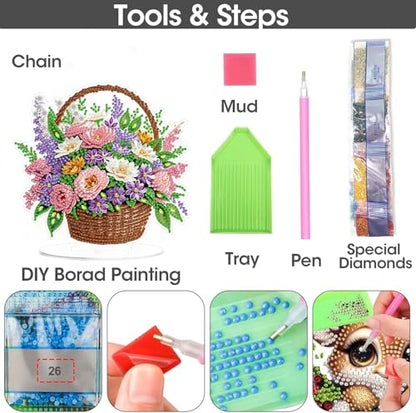 ARPADAMO Tabletop Ornament Diamond Art Kit for Adult Pretty Flower Basket | 5D DIY Special Shaped Crystal Double Sided Rhinestone Stand Diamond Painting Art Kits,Placement Ornament Gift Home Garden - color: DP03972