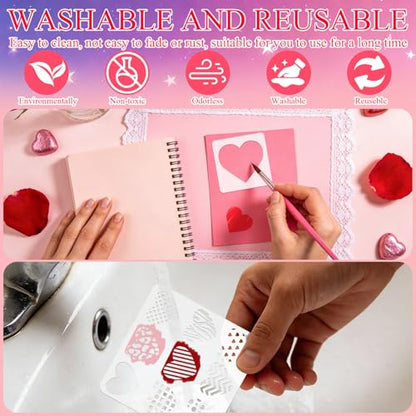 12 PCS Love Heart Stencils for Painting - Different Size Love red Heart Reusable Valentine's Painting Templates on Wood, Glass, Fabric, Window Door Decor DIY Decoration - style: 12 PCS Heart