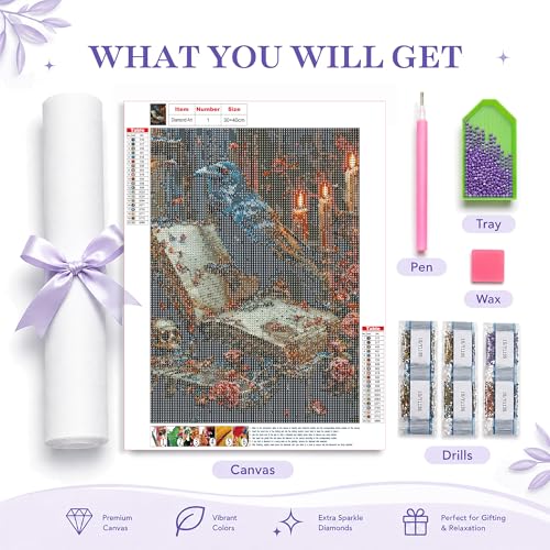 AuraDraw Crow Diamond Art Kits for Adults, Halloween Diamond Painting Kits for Adults, DIY Gem Art Full Drill Diamond Painting Dots for Home Wall Decor 12 x 16 Inch - color: ZSH-0014