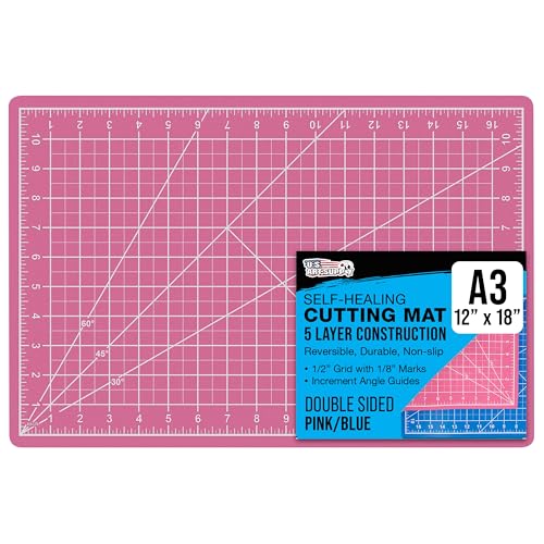 U.S. Art Supply 12" x 18" Self-Healing Cutting Mat 5-Ply - Double-Sided Pink/Blue Craft Mat, Non-Slip Cutting Mats for Crafts, Sewing, Quilting, Scrapbooking - color: Pink/Blue