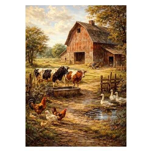 Auremi Farm Diamond Art Painting Kits for Adults, 5D Landscape Diamond Art Kit for Beginners, DIY Round Full Drill Diamonds Paintings Gem Art for Home Wall Decor Gift 12X16 Inch - color: Diamond Painting 001