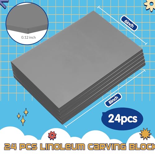 MotiMind 24 Pcs Gray Linoleum Block Rubber Stamp Carving Blocks Soft Linocut Blocks for Printmaking DIY Art Craft Projects and Scrapbooking (6 x 8 x 0.12 Inch)