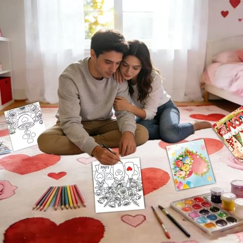 Niteform 6 Packs Valentine's Day Pre Drawn Canvas to Paint， 8x10 in Pre Printed Canvas Boards, Pre Stretched Outline Painting Kits for Beginners, Adults, Party Favors & Romantic Craft Activities - style: 8*10-valentine