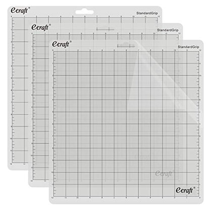 Ecraft StandardGrip Cutting Mat for Silhouette Cameo 5/4/3/2/1: 12X12inch Non-Slip Square Gridded Transparent Quilting Cut Mats Replacement Accessories for Silhouette Cameo. - color: Transparent - StandardGrip (3 pack)