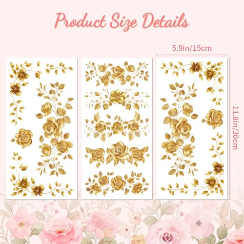 Golden Lace Rub On Transfers for Furniture Craft 6"x12" | 3PCS Waterproof UV DTF Transfers, Easy Rub On Decals for Furniture, Wood, Glass, Porcelain & Decor Projects