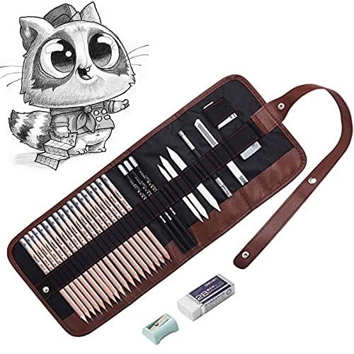 Drawing Pencils, Sketch Pencils Graphite 12B 8B 7B 6B 5B 4B 3B 2B B HB 2H and Charcoals Art Supplies for Sketching and Drawing,Pencil Set for Artists or Kids