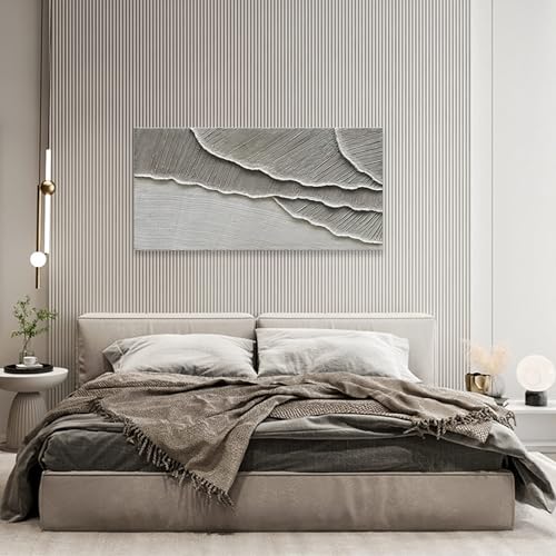 NANKAI Art Hand Painted Wave Landscape Oil Painting Modern Abstract Grey and White Art Painting 24x48 inch Abstract wall Art Deco - color: Nkhb301