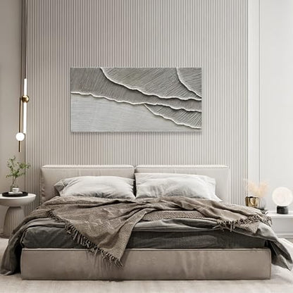 NANKAI Art Hand Painted Wave Landscape Oil Painting Modern Abstract Grey and White Art Painting 24x48 inch Abstract wall Art Deco - color: Nkhb301