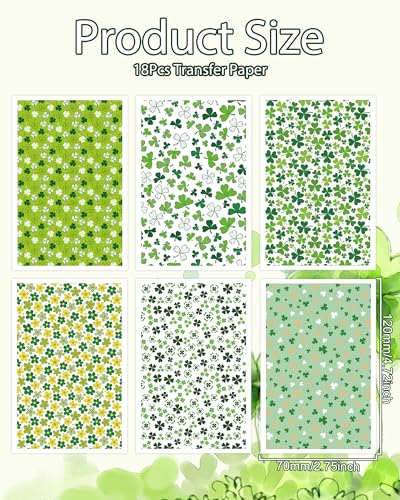St Patrick‘s Day Clay Transfer Paper, 18 Pcs Irish March 17th Festival Clover Shamrcock Polymer Clay Transfer Sheets for Earrings Jewelry DIY Craft Making - color: green clovers