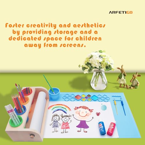 Tabletop Paper Roll Dispenser, Kids Art Easel Desktop Premium Set(Purple) - color: Blue