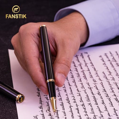 FANSTIK Black & Gold Luxury Rollerball pen, fancy gift set for women, Real 24K Gold Plating, Professional executive pen gift set for men (Lux Rollerball Black-Gold) - color: C RollerBall Black-Gold