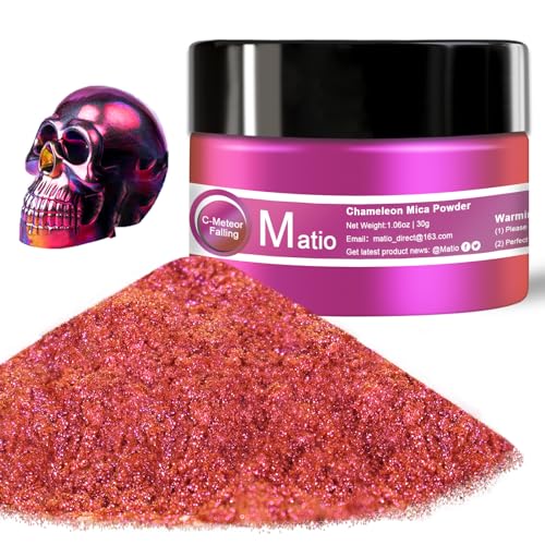 Matio Chameleon Mica Powder, 1.06oz/ 30g Meteor Falling Chrome Powder | Pearlescent Effect Color Shift Pigment for Resin Craft,Soap Candle Dye,Nail Art,Bath Bomb,Paint,Slime - color: C-Meteor Falling