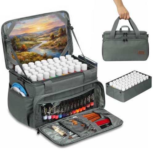 Magicfly Large Art Bag, Waterproof Paint Organizer Bag with Drawing Easel | Art Bags for Supplies, Easy-to-Carry, Non-Slip Base, Ideal for Artists & Art Students, Outdoor/Travel/Class/Home Use - color: Grey