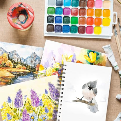 Funto Watercolor Pad 5.5x8.5, 3 Pack, 90 Sheets,140lb/300gsm, Double-Sided, Cold Press, Spiral Bound, Heavyweight Paper for Watercolor Painting - color: 5.5x8.5-Purple-3 Pack