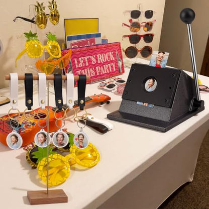 61 Pcs Button Keychain Photo Cutter Photo Booth Keychain Station DIY Kit Bulk 1in/25mm Button Paper Cutter 30 Double Sided Acrylic Frame Keyring 30 PU Leather Keychains for Wedding Party Gift