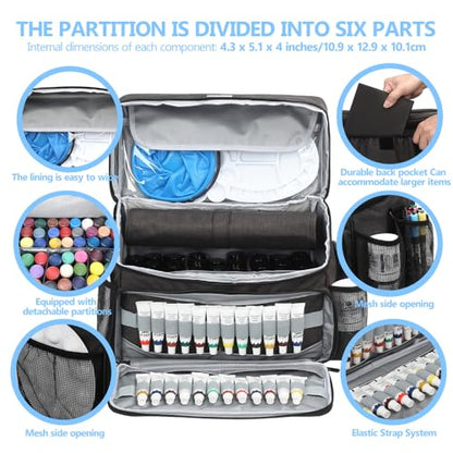 Acrylic Paint and Brush Set Organizer Bag - Carrying Case Compatible with Apple Barrel, Shuttle Art, Caliart Art Supplies - Includes Detachable Paint Brush Holder - for Home/Travel/Outdoor (Pro Black) - color: Pro Black