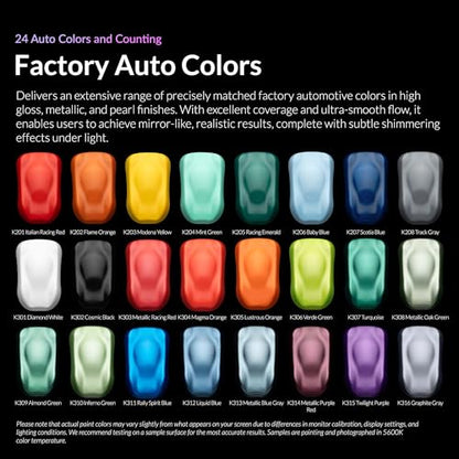 Gaahleri Kaleido Water-Based Acrylic Airbrush Paint Kit 24 Auto Color Set | Pre-Thinned, High Gloss, Fast-Drying, with Thinner & Cleaner - color: 24 Auto Colors Set