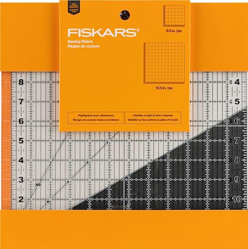 Fiskars 2-Piece Square Sewing Ruler Set, 6.5" x 6.5" and 12.5" x 12.5" | Ideal for Measuring Medium & Large Quilting Blocks, Easy to Read Numbers, Sewing & Quilting Supplies for Arts and Crafts - size: 6.5" Sq & 12.5" Sq