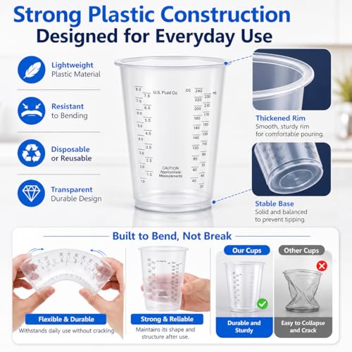 8oz Clear Plastic Measuring Cups, Graduated Mixing Cups, 100 Pack | Disposable & reusable, Graduated markings, 8oz capacity, Resin & paint mixing, Cooking & baking, 100 pack - color: 100 Pack