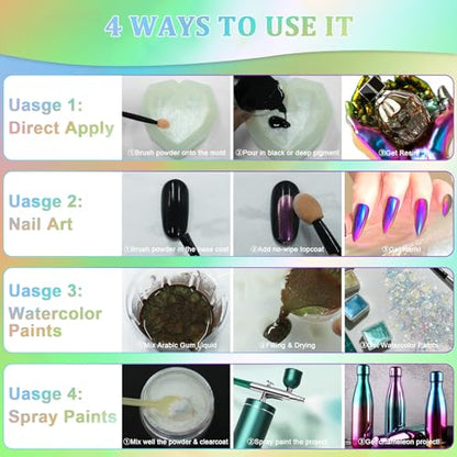Matio Chameleon Mica Powder 10 * 5g White Chrome Powder Pearlescent Effect | Color Shift Pigment, Mica Powder Set for Epoxy Resin, Soap Candle Dye, Nail Art,Bath Bombs,Painting,Slime Pigment - color: 10 Colors White